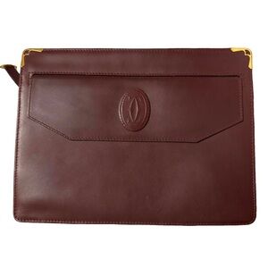 Cartier AUTHENTIC Vintage Must de Cartier Paris Burgundy Logo Leather Clutch Bag
